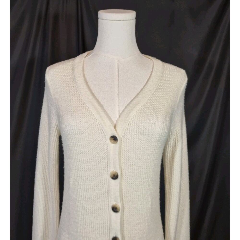 Nation LTD *IN IVORY* Waffle Knit Front Buttton Sweater Midi Dress Medium - Picture 3 of 9